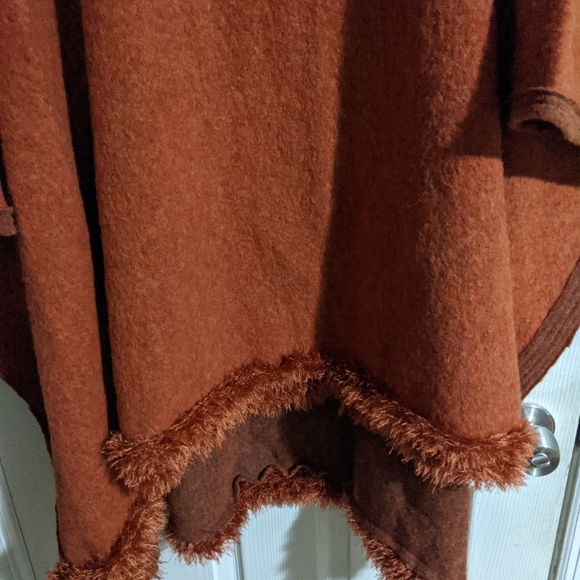 Vintage Wool Poncho Burnt Orange One Size Retro Fall Winter - Picture 4 of 7